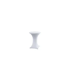 Mesa redonda alta plegable + funda Eventos cocktail acabado polietileno blanco, 107cm(alto) 80cm(ancho) 80cm(largo)