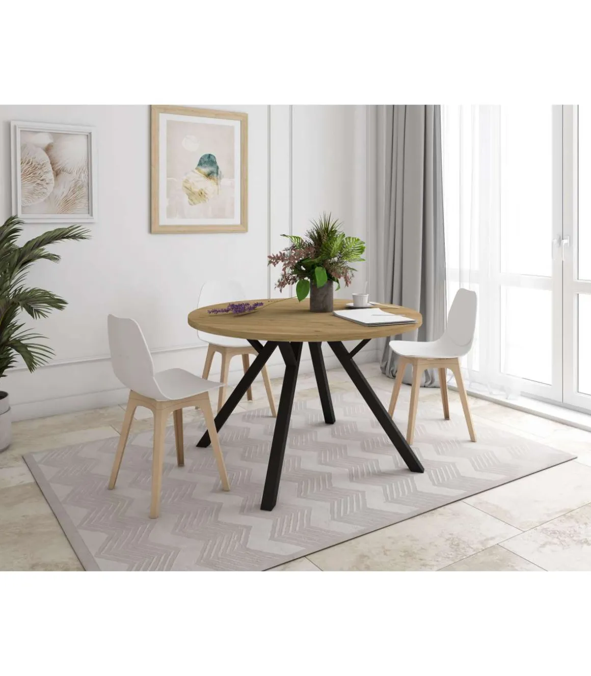 Mesa redonda de comedor Beli acabado natural, 77cm(alto) 120cm(ancho) 120cm(largo)