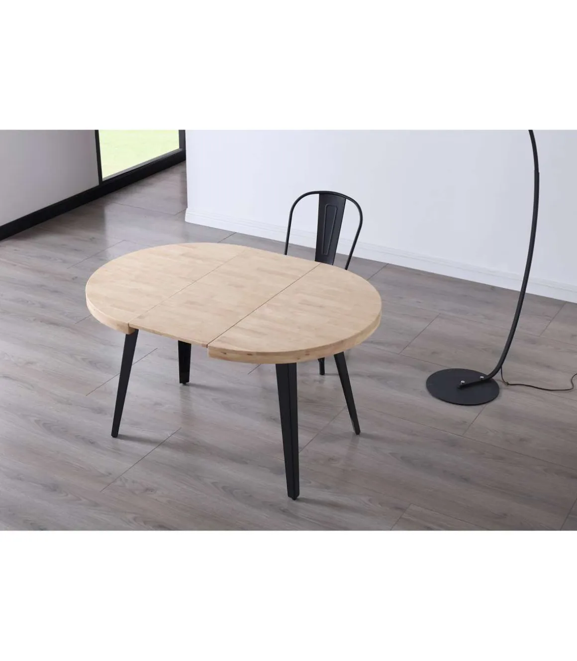 Mesa redonda extensible Berg roble nordish patas negras 76 cm(alto) 100cm(ancho) 100-140-180 cm(largo)