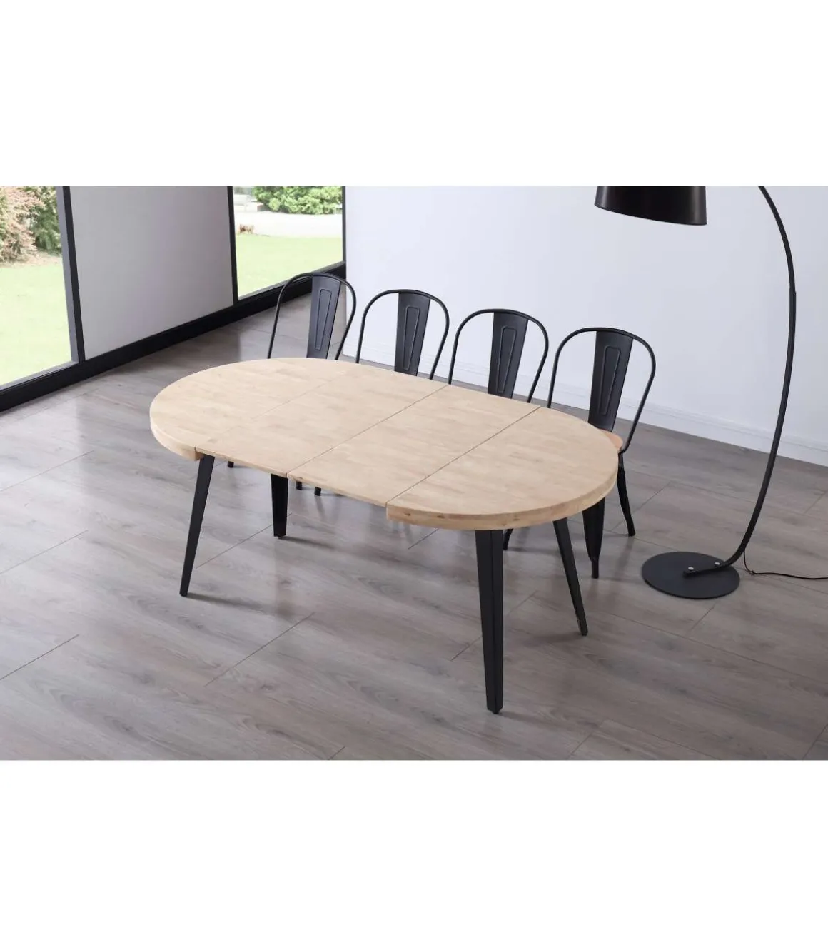Mesa redonda extensible Berg roble nordish patas negras 76 cm(alto) 100cm(ancho) 100-140-180 cm(largo)