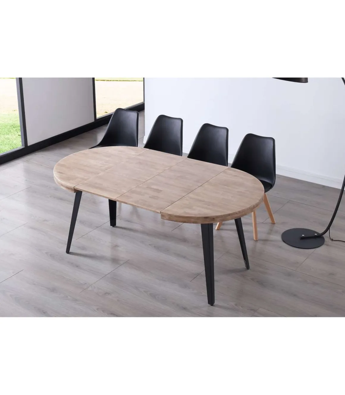 Mesa redonda extensible Berg roble nordish patas negras 76 cm(alto) 100cm(ancho) 100-140-180 cm(largo)