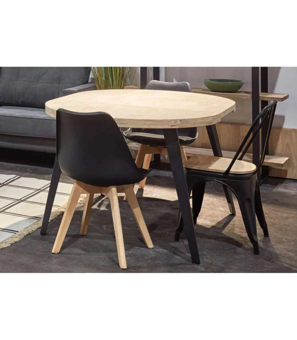Mesa redonda extensible Berg roble nordish patas negras 76 cm(alto) 100cm(ancho) 100-140-180 cm(largo)