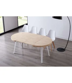 Mesa redonda extensible Berg roble nordish patas blancas 76 cm(alto) 100cm(ancho) 100-140-180 cm(largo)
