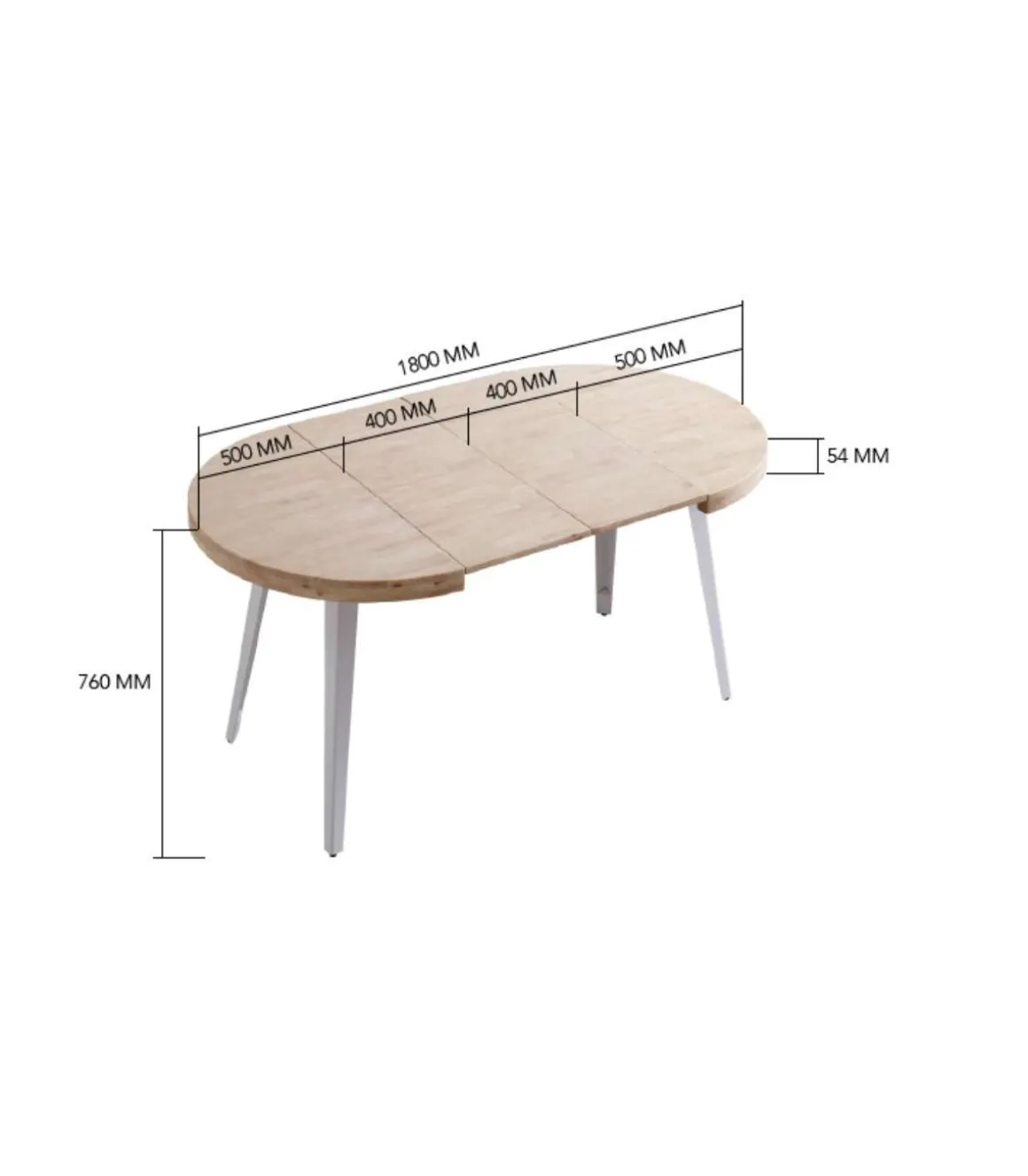 Mesa redonda extensible Berg roble nordish patas blancas 76 cm(alto) 100cm(ancho) 100-140-180 cm(largo)