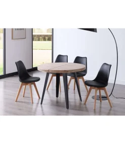 Mesa redonda extensible Berg roble honey patas negras 76 cm(alto) 100cm(ancho) 100-140-180 cm(largo)