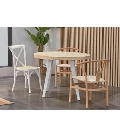 Mesa redonda extensible Berg roble nordish patas blancas, 76 cm(alto) 120/160/200cm(ancho) 120cm(largo)