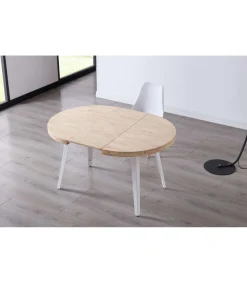 Mesa redonda extensible Berg roble nordish patas blancas, 76 cm(alto) 120/160/200cm(ancho) 120cm(largo)