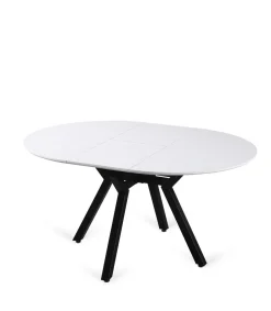 Mesa redonda extensible de comedor Coliseo acabado blanco, 75cm(alto) 110/150cm(ancho) 110cm(fondo)