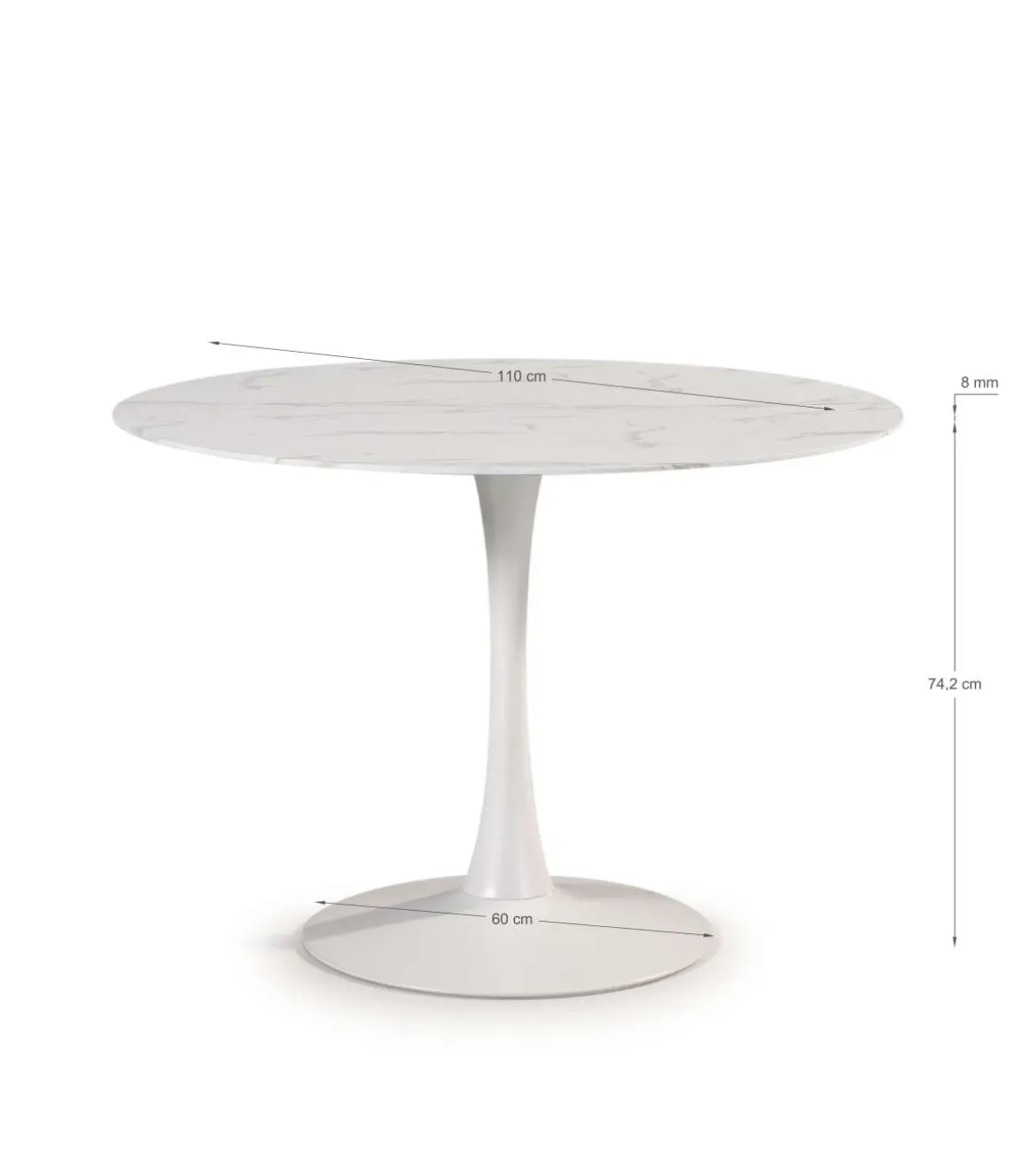 Mesa redonda modelo Adela acabado blanco, 75cm(alto) 110cm(ancho) 110cm(largo)