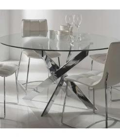 Mesa redonda modelo Rota acabado cromado 76 cm (alto) 140 cm (ancho) 140 cm (fondo)