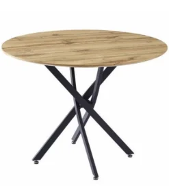 Mesa redonda Nesy tapa efecto madera y patas metálicas 75 cm(alto) 103cm(ancho) 103cm(largo)