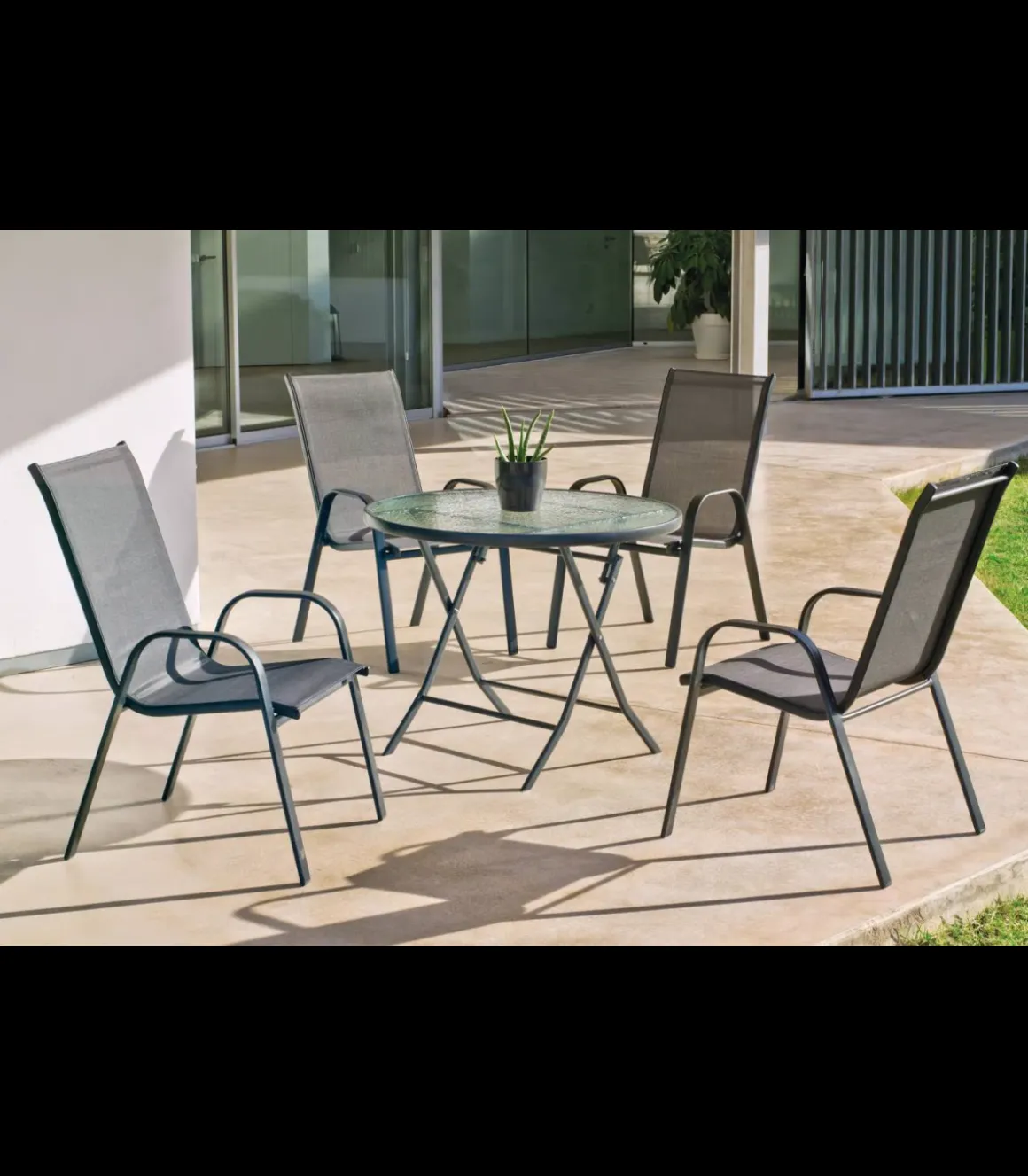 Mesa redonda terraza jardín acero plegable Cordoba-90 cm(ancho) 90 cm(fondo)75 cm(altura)