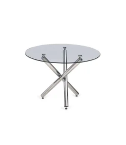 Mesa redonda Triana tapa cristal y patas cromadas 75 cm(alto)110 cm(ancho)110 cm(largo)