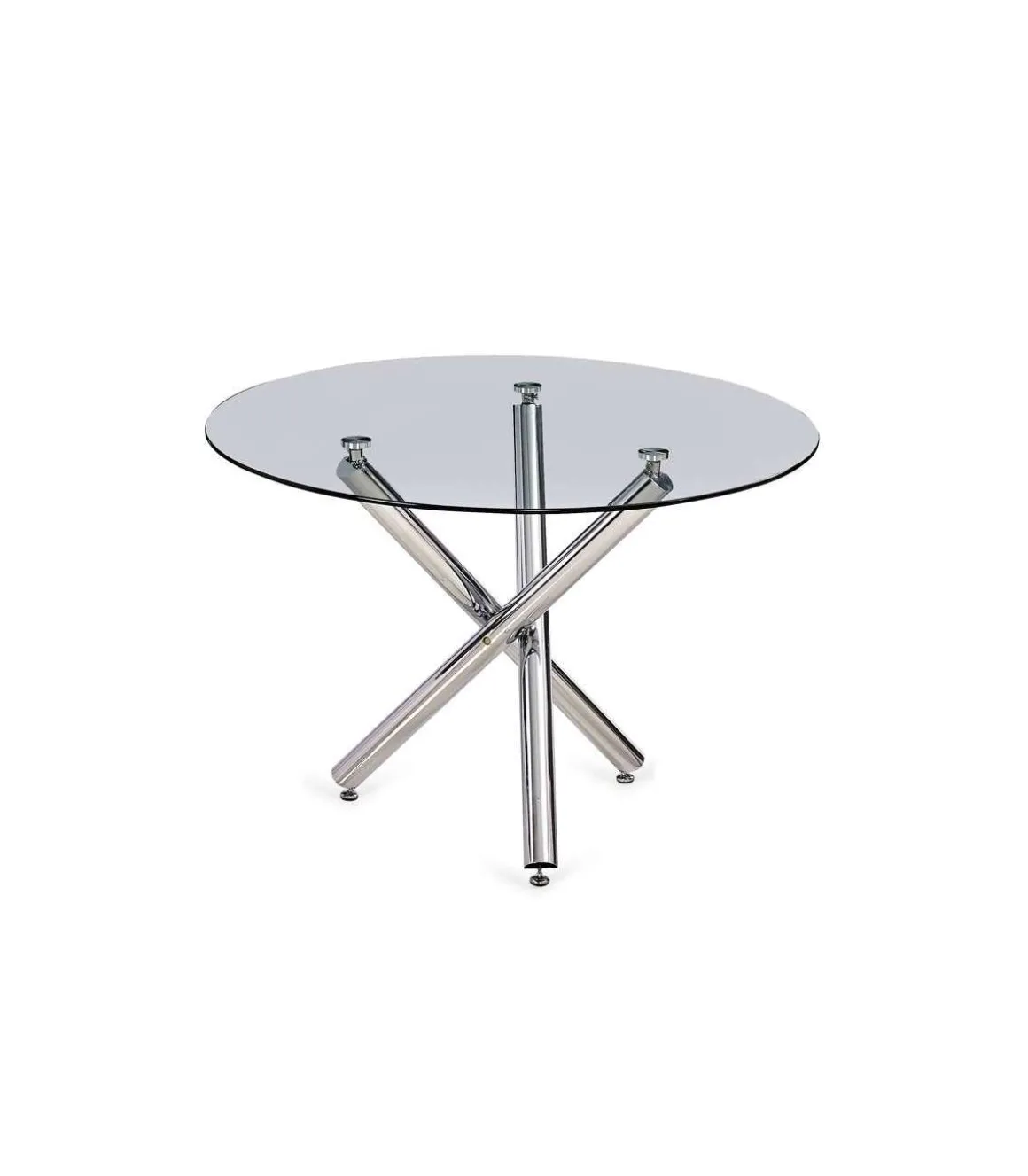 Mesa redonda Triana tapa cristal y patas cromadas 75 cm(alto)110 cm(ancho)110 cm(largo)