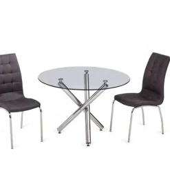 Mesa redonda Triana tapa cristal y patas cromadas 75 cm(alto)110 cm(ancho)110 cm(largo)