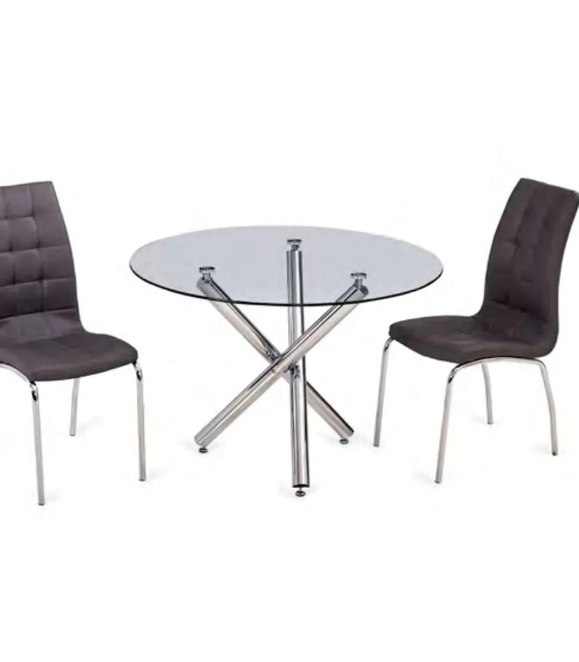 Mesa redonda Triana tapa cristal y patas cromadas 75 cm(alto)110 cm(ancho)110 cm(largo)