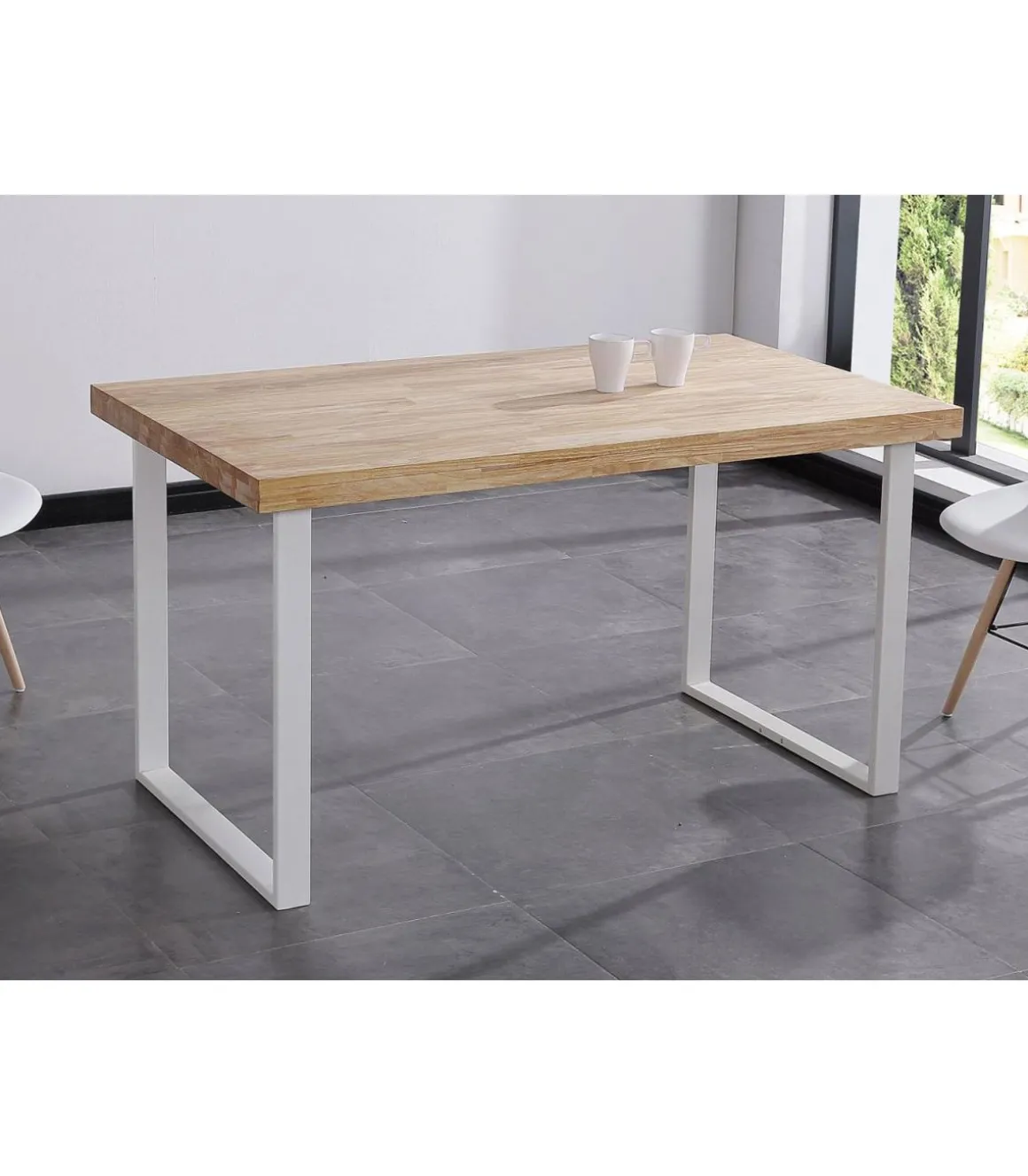 Mesa salón fija natural roble nordish estructura blanca 140 cm(ancho) 80 cm(largo) 76,5 cm (alto)
