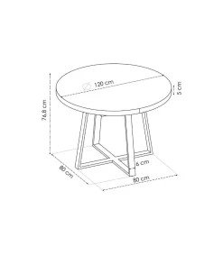 Mesa salon redonda fija Rin 120 acabado Nordic, 75 cm(alto)120 cm(ancho)90 cm(largo)