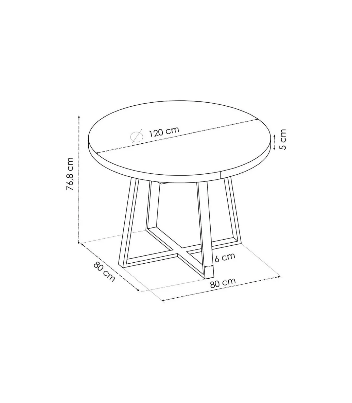 Mesa salon redonda fija Rin 120 acabado Nordic, 75 cm(alto)120 cm(ancho)90 cm(largo)