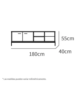 Mesa televisión París 2 puertas, 2 huecos y 2 cajones en acabado color roble gold, 55cm(alto) 180cm(ancho) 40cm(largo)