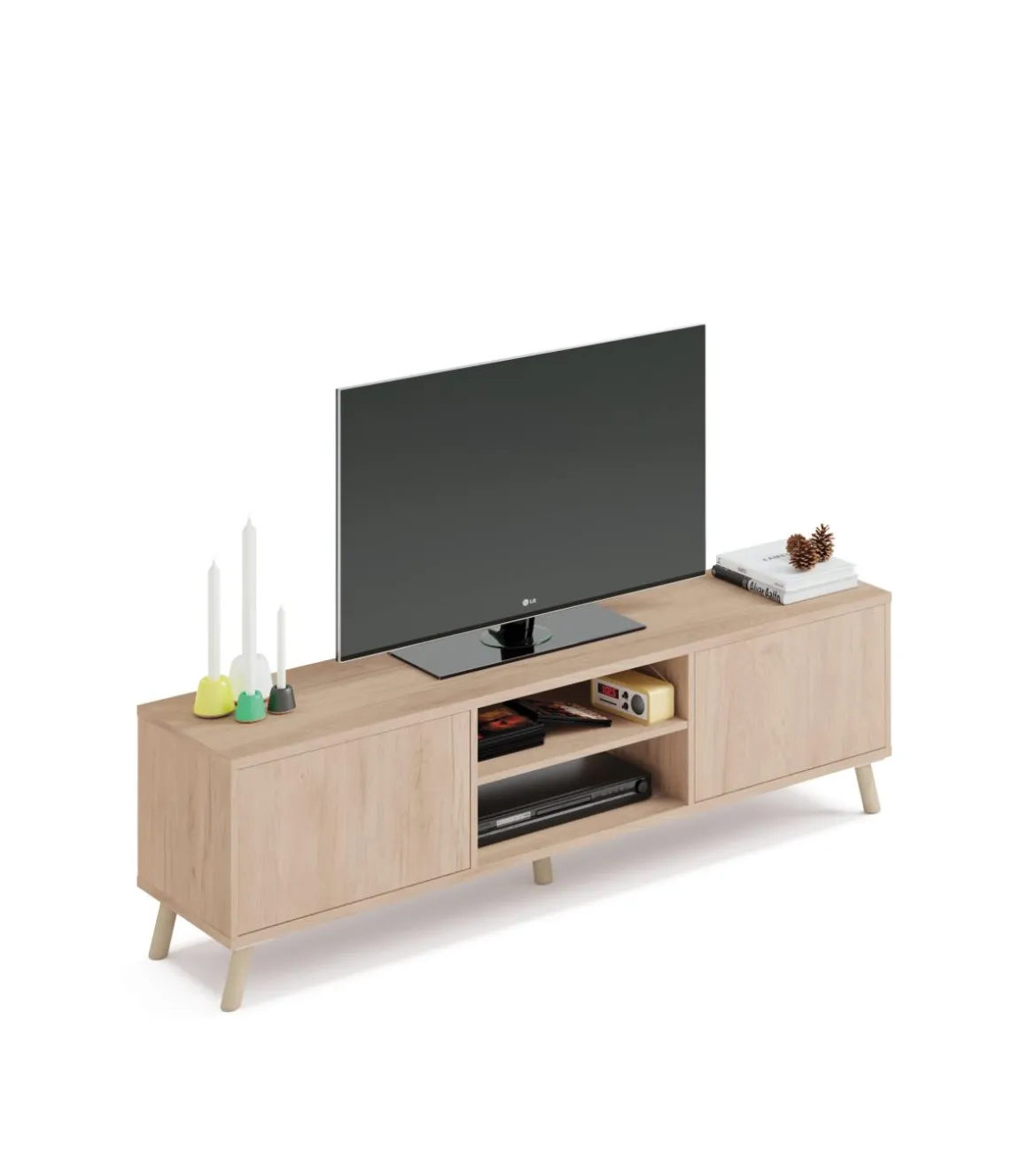 Mesa television Oslo 2 puertas y 2 huecos en acabado color aurora, 50 cm(alto)160 cm(ancho)40 cm(largo)