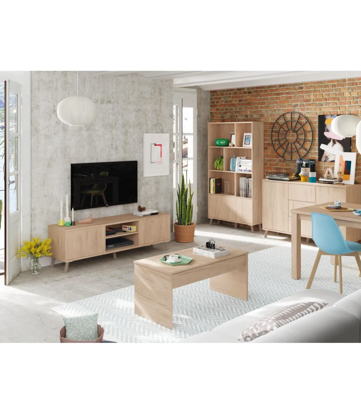 Mesa television Oslo 2 puertas y 2 huecos en acabado color aurora, 50 cm(alto)160 cm(ancho)40 cm(largo)