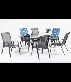 Mesa terraza jardín acero Sulam-150 en acabado antracita 150cm(ancho) 75cm(altura) 90cm(fondo).