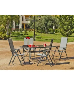 Mesa terraza jardín acero Sulam-150 en acabado antracita 150cm(ancho) 75cm(altura) 90cm(fondo).