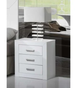 Mesita 3 Cajones Dormitorio Juvenil o Matrimonio acabado Lacado Blanco. 55 cm(alto)50 cm(ancho)35 cm(fondo)