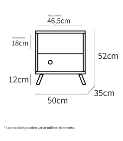 Mesita Camila en acabado de color roble, 52 cm(alto)50 cm(ancho)35 cm(fondo)