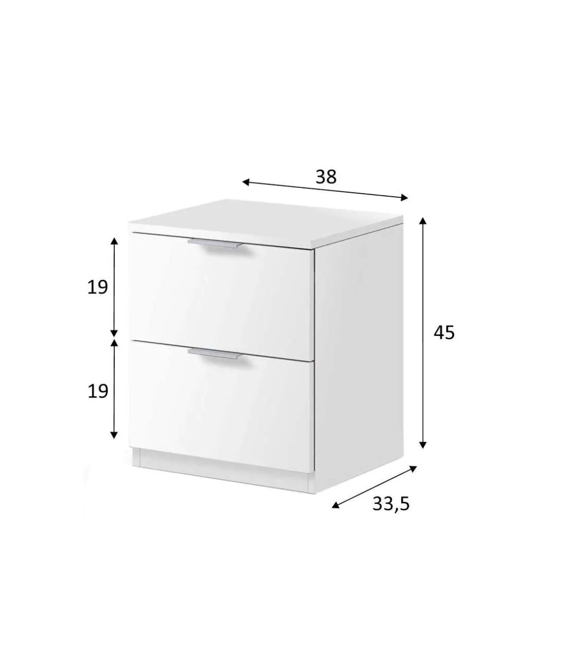 Mesita de noche Hierro 2 cajones acabado roble o blanco 45 cm(alto)38 cm(ancho)34 cm(fondo)