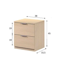 Mesita de noche Hierro 2 cajones acabado roble 45 cm(alto)38 cm(ancho)33.5 cm(fondo)