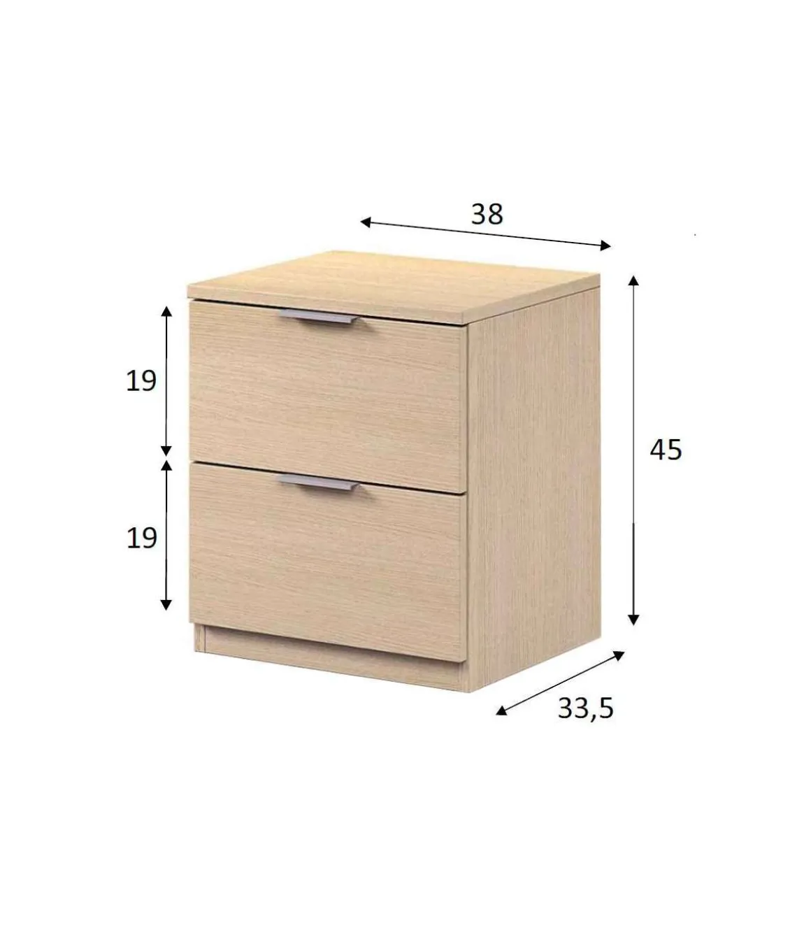 Mesita de noche Hierro 2 cajones acabado roble 45 cm(alto)38 cm(ancho)33.5 cm(fondo)