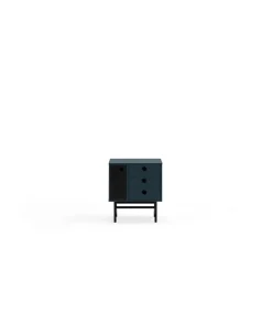 Mesita de noche para dormitorio modelo Punto 1 puerta 3 cajones acabado azul/negro, 35cm(ancho) 55cm(alto) 48cm(largo)