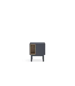 Mesita de noche para dormitorio modelo Corvo 1 hueco 2 cajones acabado gris antracita, 35cm(ancho) 55cm(alto) 48cm (largo)
