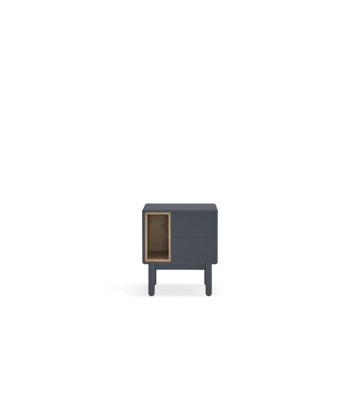 Mesita de noche para dormitorio modelo Corvo 1 hueco 2 cajones acabado gris antracita, 35cm(ancho) 55cm(alto) 48cm (largo)