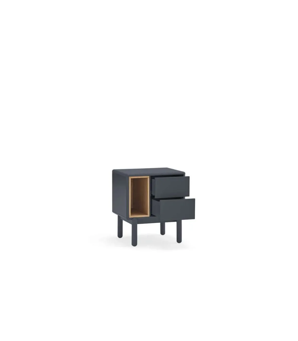 Mesita de noche para dormitorio modelo Corvo 1 hueco 2 cajones acabado gris antracita, 35cm(ancho) 55cm(alto) 48cm (largo)