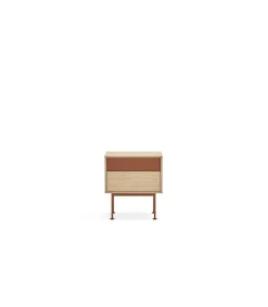 Mesita de noche para dormitorio modelo Yoko 2 cajones acabado roble/teja, 35cm(ancho) 54cm(alto) 52cm (largo)