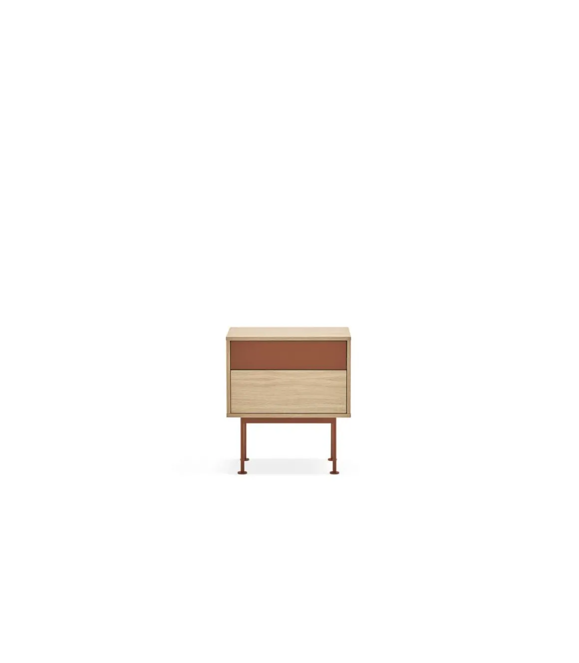 Mesita de noche para dormitorio modelo Yoko 2 cajones acabado roble/teja, 35cm(ancho) 54cm(alto) 52cm (largo)