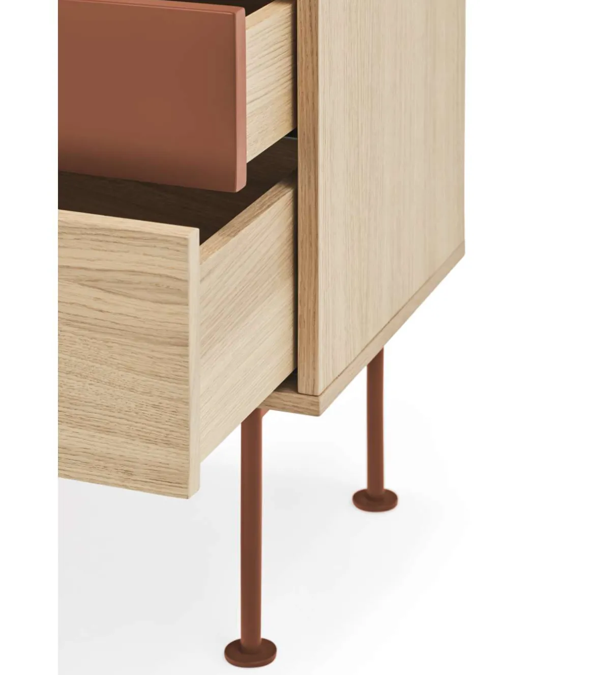 Mesita de noche para dormitorio modelo Yoko 2 cajones acabado roble/teja, 35cm(ancho) 54cm(alto) 52cm (largo)