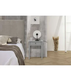 Mesita de noche para dormitorio modelo Barton, 1 cajón acabado gris claro, 36.4cm(ancho) 55cm(alto) 46cm(largo)