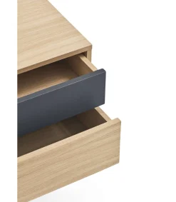 Mesita de noche para dormitorio modelo Yoko 2 cajones acabado roble/antracita, 35cm(ancho) 54cm(alto) 52cm (largo)