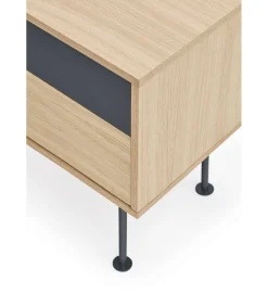 Mesita de noche para dormitorio modelo Yoko 2 cajones acabado roble/antracita, 35cm(ancho) 54cm(alto) 52cm (largo)