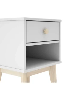 Mesita de noche para dormitorio Dylan 1 cajón acabado blanco/cera blanca, 40cm(ancho) 53.1cm(alto) 35cm (fondo)