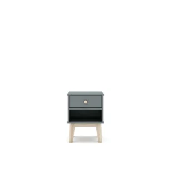 Mesita de noche para dormitorio Dylan 1 cajón acabado verde kaki/cera blanca, 40cm(ancho) 53.1cm(alto) 35cm (fondo)
