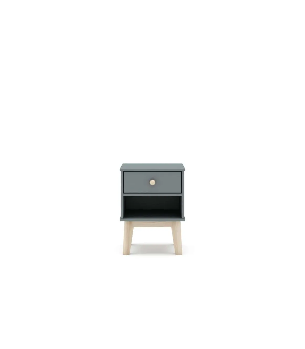 Mesita de noche para dormitorio Dylan 1 cajón acabado verde kaki/cera blanca, 40cm(ancho) 53.1cm(alto) 35cm (fondo)