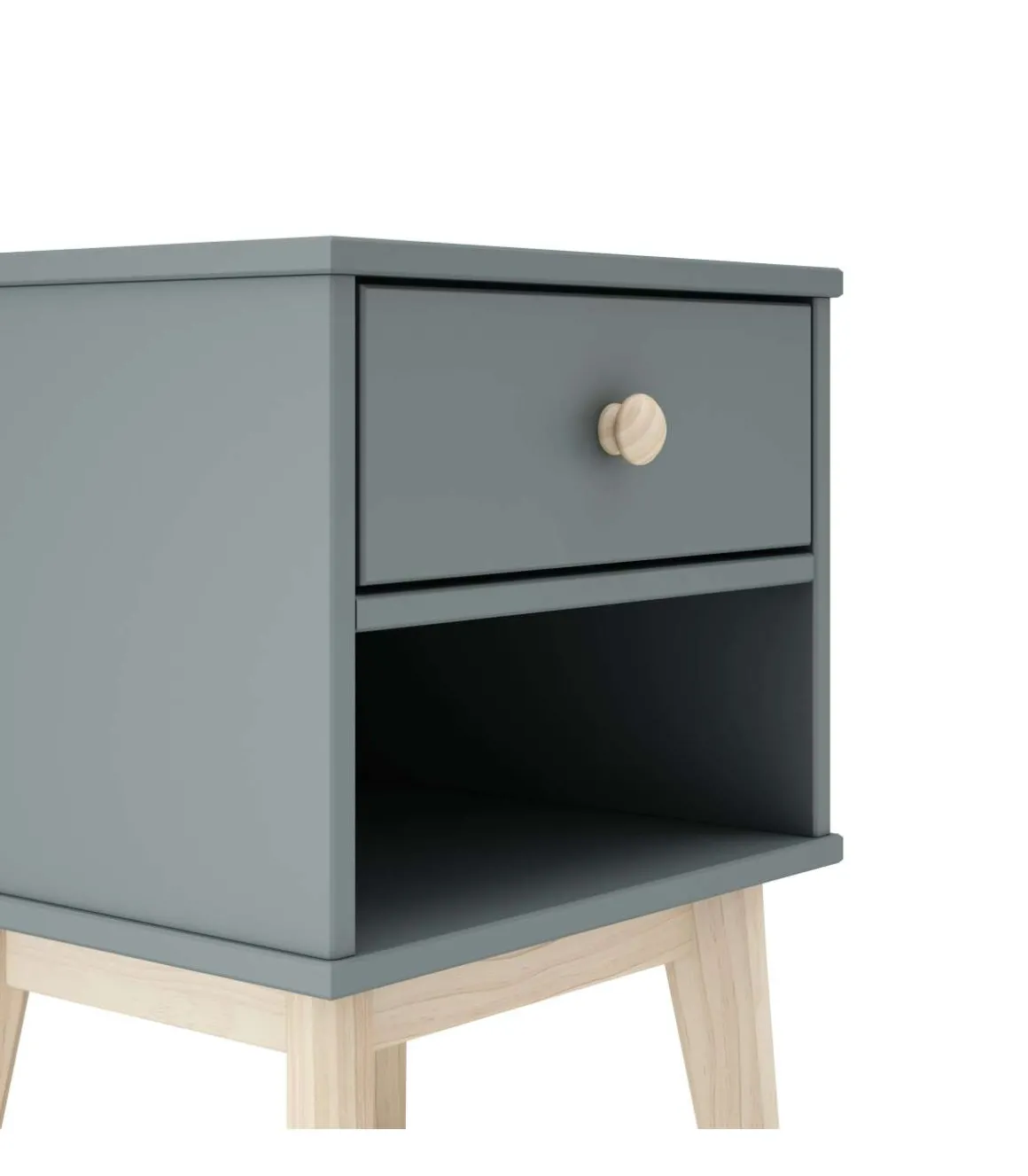 Mesita de noche para dormitorio Dylan 1 cajón acabado verde kaki/cera blanca, 40cm(ancho) 53.1cm(alto) 35cm (fondo)
