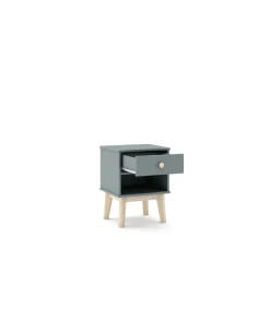 Mesita de noche para dormitorio Dylan 1 cajón acabado verde kaki/cera blanca, 40cm(ancho) 53.1cm(alto) 35cm (fondo)