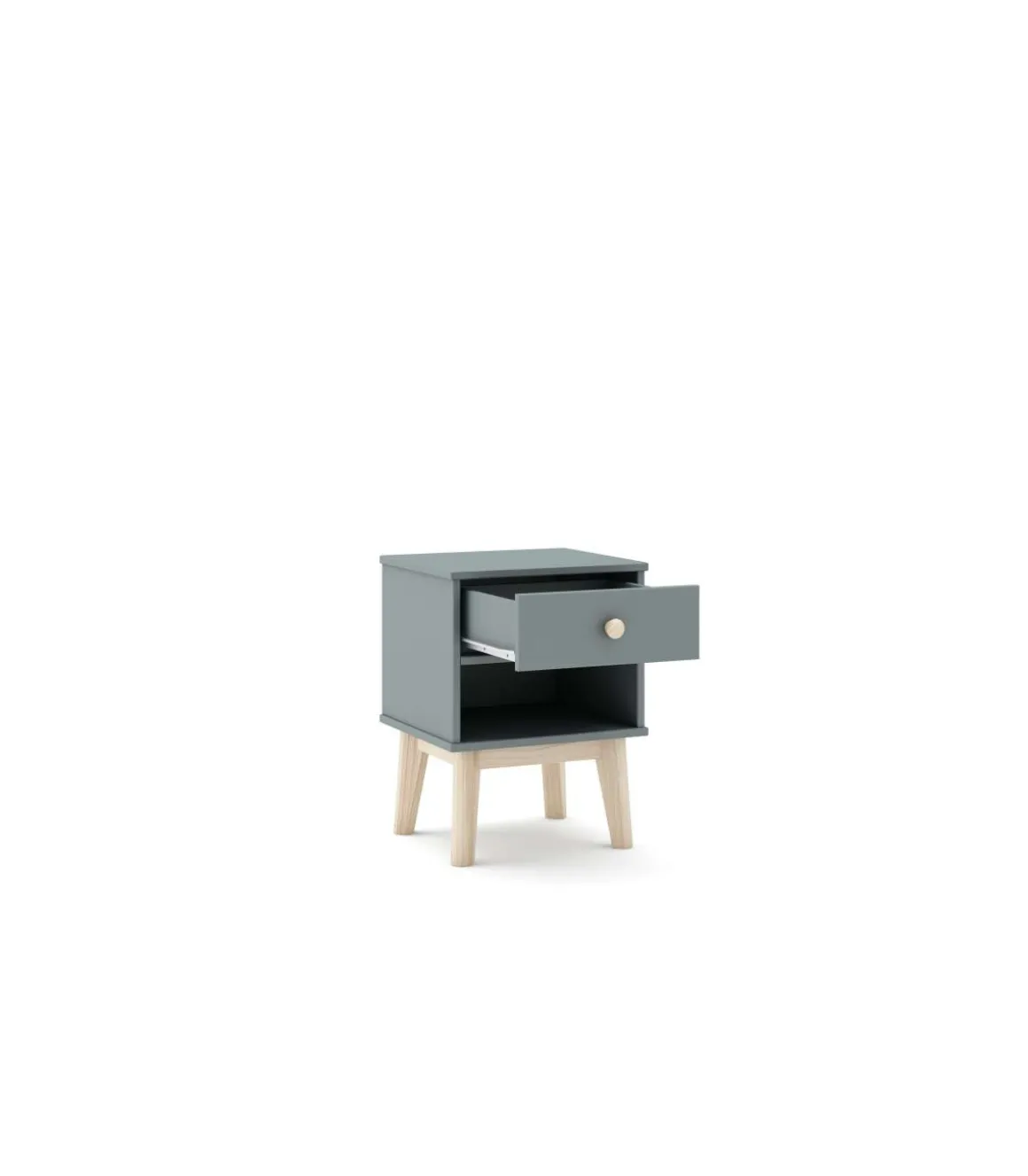 Mesita de noche para dormitorio Dylan 1 cajón acabado verde kaki/cera blanca, 40cm(ancho) 53.1cm(alto) 35cm (fondo)