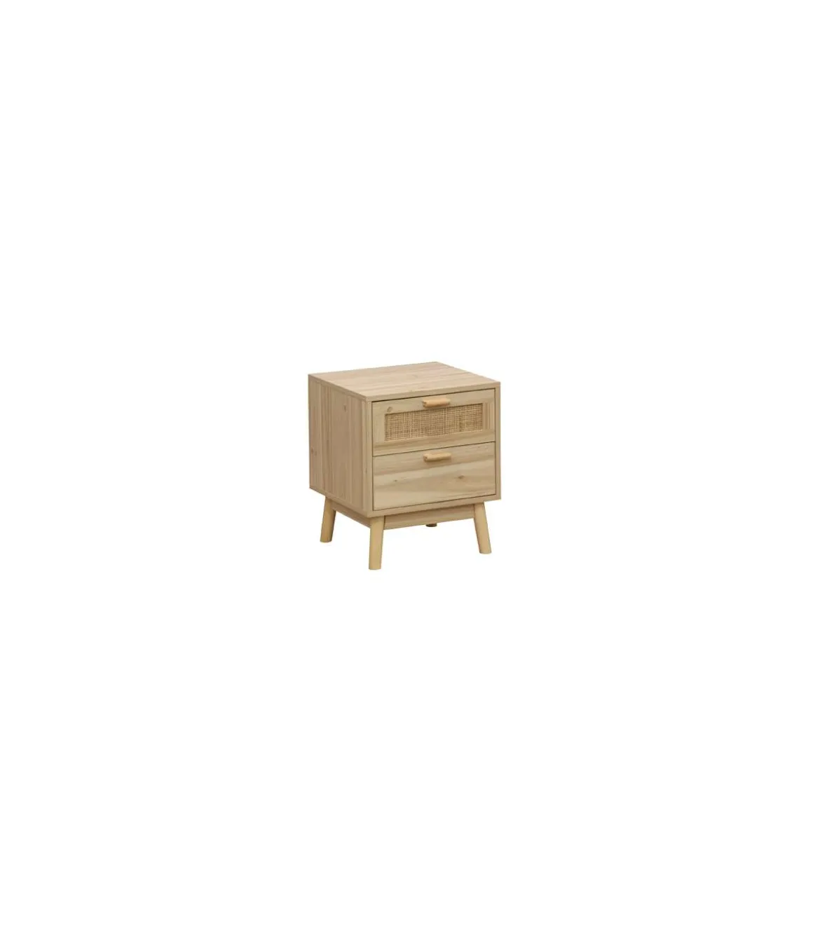 Mesita de noche para dormitorio Trend acabado pino/rattan, 48cm(alto) 40cm(ancho) 39cm(fondo).